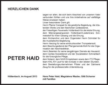 Traueranzeige von Peter Haid von Pegnitz-Zeitung